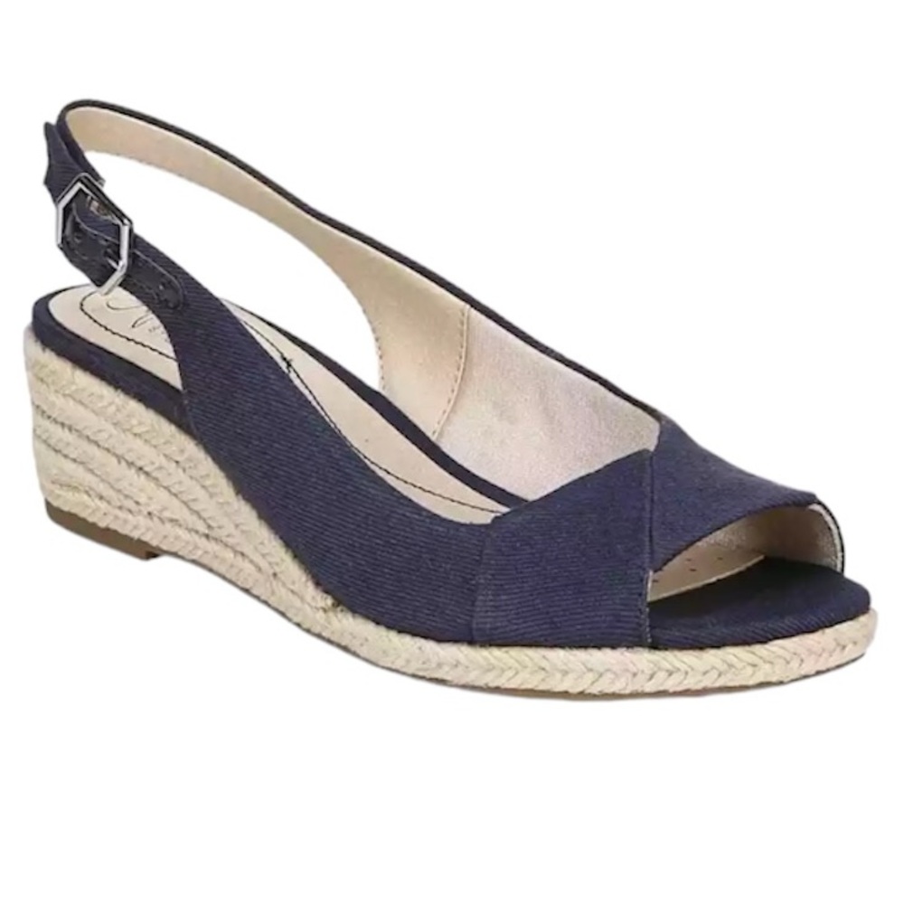 Life Strive Soft System Socialite Blue Espadrille Heel Sandal, Size 10M